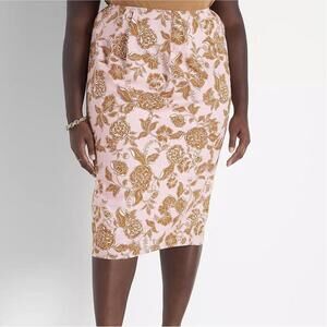 NWT Lane Bryant Pink and Brown Floral Midi Skirt Size: 14